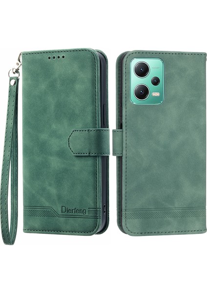 Dierfeng Df-03 Xiaomi Poco X5 5g/redmi Için Telefon Kılıfı Not 12 5g (Global)/(Çin) Hatlar Baskılı Stand Deri Deri Cüzdan Yeşili (Yurt Dışından)
