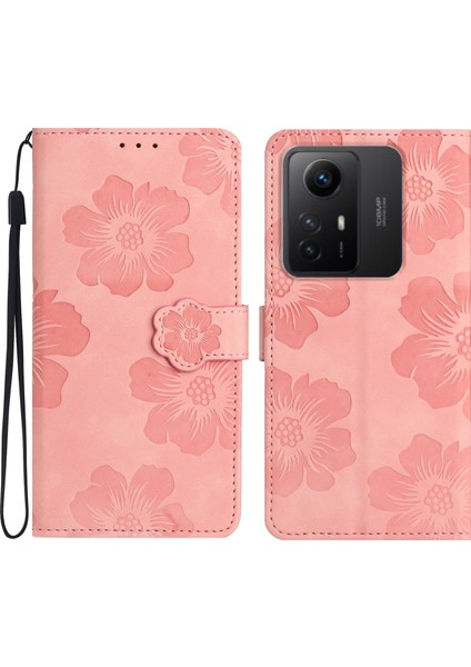 Xiaomi Için Redmi Note 12S 4g Damla Geçirmez Deri Telefon Kabuğu Çiçekleri Baskılı Stand Cüzdan Vaka-Pembe (Yurt Dışından)