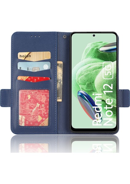 Xiaomi Redmi Için Note 12 5g (Global)/(Hindistan)/(Çin)/poco X5 5g Litchi Doku Pu Deri Flip Telefon Kılıfı Şok Geçirmez Manyetik Görünüm Stand Cüzdan Kapağı Strap-Dark Mavi (Yurt Dışından) modelleri