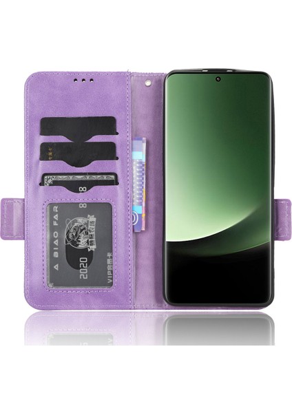 Xiaomi 13 Ultra Telefon Cüzdan Kılıfı Pu Deri Baskılı Üçgen Stand Kapak Morası (Yurt Dışından) modelleri