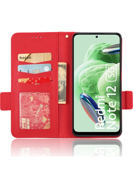 Xiaomi Redmi Için Note 12 5g (Global)/(Hindistan)/(Çin)/poco X5 5g Litchi Doku Pu Deri Flip Telefon Kılıfı Şok Geçirmez Manyetik Görünüm Stand Cüzdan Kapağı Strap-Red ile (Yurt Dışından) modelleri