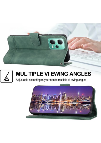 Dierfeng Df-03 Xiaomi Poco X5 5g/redmi Için Telefon Kılıfı Not 12 5g (Global)/(Çin) Hatlar Baskılı Stand Deri Deri Cüzdan Yeşili (Yurt Dışından)