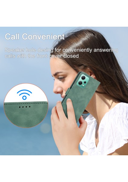 Dierfeng Df-03 Xiaomi Poco X5 5g/redmi Için Telefon Kılıfı Not 12 5g (Global)/(Çin) Hatlar Baskılı Stand Deri Deri Cüzdan Yeşili (Yurt Dışından)