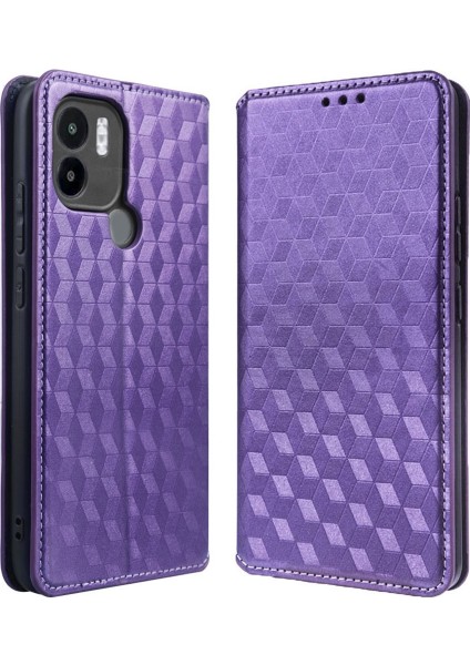 Xiaomi Için Anti-Fall Cep Telefonu Kapağı Redmi A1+ 4g/a2+ 4g/poco C50 4g Rhombus Desen Baskılı Pu Deri Deri Folio Telefon Kılıfı Cüzdan Stand-Doğrulması (Yurt Dışından)