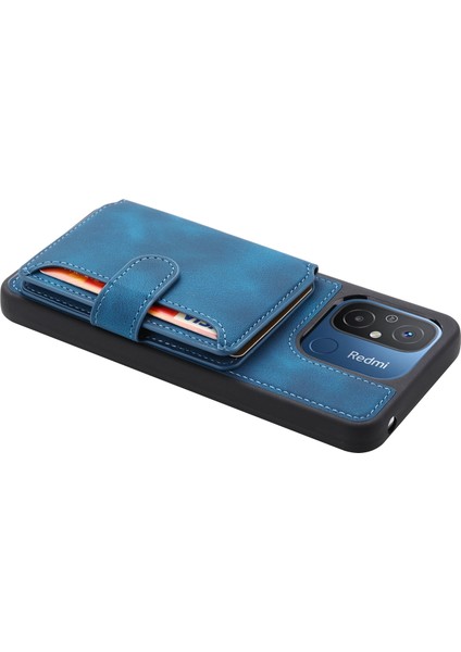 Xiaomi Redmi Için 12C 4g Deri Kaplamalı Tpu Kickstand Telefon Kılıfı Rfıd Engelleme Cüzdan Anti-Drop Kapak Navy Mavi (Yurt Dışından) indirimleri