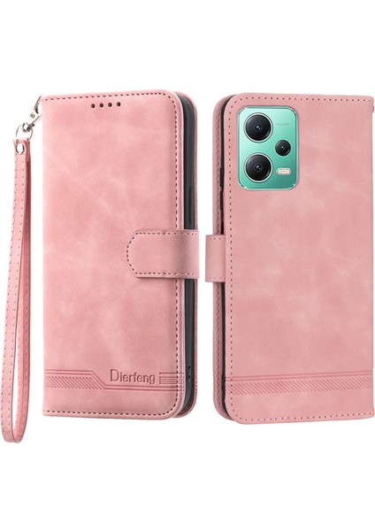 Dierfeng Df-03 Xiaomi Poco X5 5g/redmi Için Telefon Kılıfı Not 12 5g (Global)/(Hindistan)/(Çin) Çizgiler Baskılı Stand Deri Deri Kapak Pembe (Yurt Dışından)