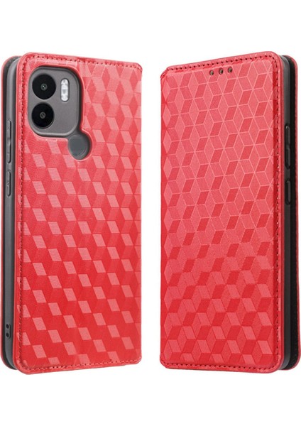 Xiaomi Için Anti-Fall Cep Telefonu Kapağı Redmi A1+ 4g/a2+ 4g/poco C50 4g Rhombus Desen Basılı Pu Deri Folio Telefon Kılıfı Stand-Red (Yurt Dışından)
