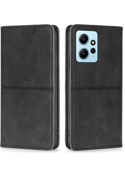 Xiaomi Için Redmi Note 12 4g Kart Tutucu Kapak Cowhide Doku Pu Deri Stand Telefon Kılıfı Kabuk-Black (Yurt Dışından)