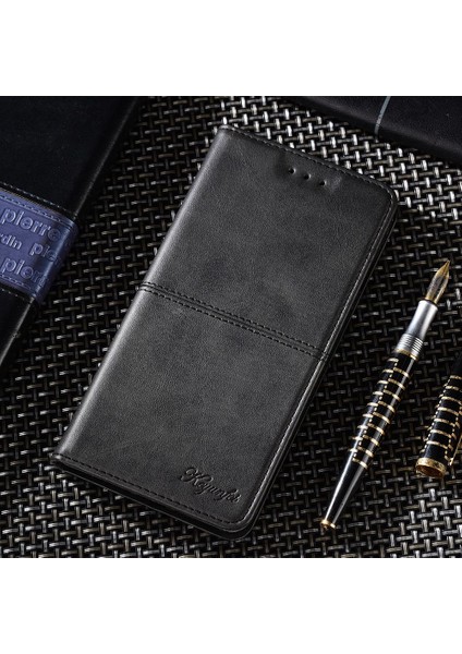 Xiaomi Için Redmi Note 12 4g Kart Tutucu Kapak Cowhide Doku Pu Deri Stand Telefon Kılıfı Kabuk-Black (Yurt Dışından)