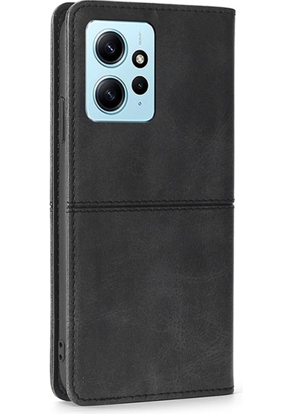 Xiaomi Için Redmi Note 12 4g Kart Tutucu Kapak Cowhide Doku Pu Deri Stand Telefon Kılıfı Kabuk-Black (Yurt Dışından)