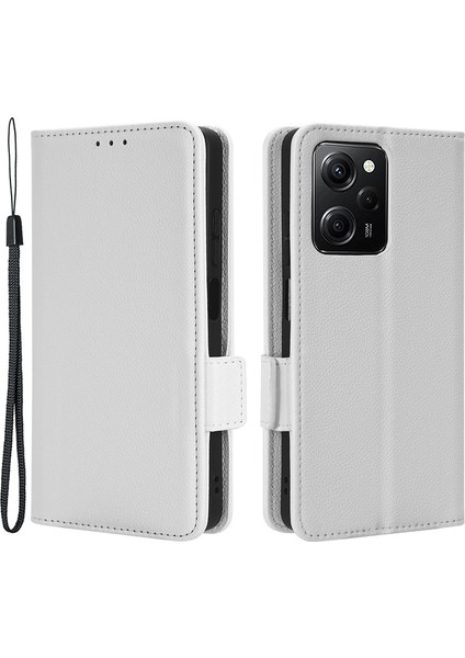 Xiaomi Redmi Için Note 12 Pro 5g /note 12 Pro Hız 5g /poco X5 Pro 5g Litchi Doku Pu Deri Deri Flip Telefon Kılıf Standı Manyetik Kapatma Şok Geçirmez Cüzdan Kapağı Strap-White (Yurt Dışından)