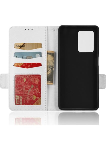 Xiaomi Redmi Için Note 12 Pro 5g /note 12 Pro Hız 5g /poco X5 Pro 5g Litchi Doku Pu Deri Deri Flip Telefon Kılıf Standı Manyetik Kapatma Şok Geçirmez Cüzdan Kapağı Strap-White (Yurt Dışından)