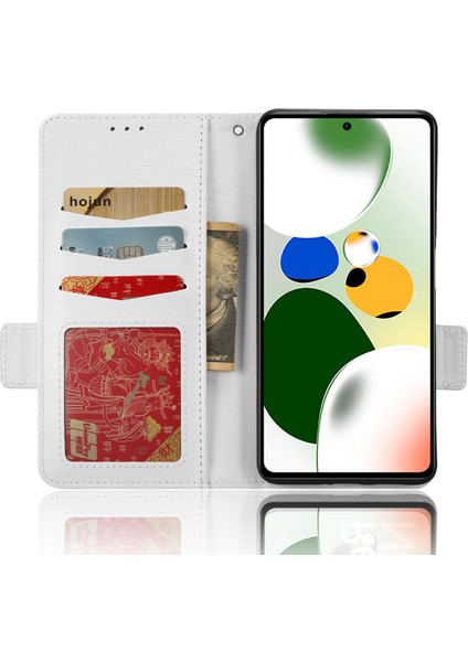 Xiaomi Redmi Için Note 12 Pro 5g /note 12 Pro Hız 5g /poco X5 Pro 5g Litchi Doku Pu Deri Deri Flip Telefon Kılıf Standı Manyetik Kapatma Şok Geçirmez Cüzdan Kapağı Strap-White (Yurt Dışından)