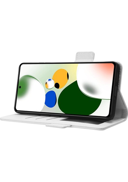 Xiaomi Redmi Için Note 12 Pro 5g /note 12 Pro Hız 5g /poco X5 Pro 5g Litchi Doku Pu Deri Deri Flip Telefon Kılıf Standı Manyetik Kapatma Şok Geçirmez Cüzdan Kapağı Strap-White (Yurt Dışından)