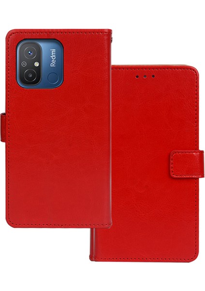 Xiaomi Redmi Için 12C 4g Manyetik Kapatma Cüzdan Koruyucu Telefon Kılıfı Çılgın At Doku Standı Pu Deri Anti-Çizgi Flip Telefon Kapak-Kırmızı (Yurt Dışından) fiyatları