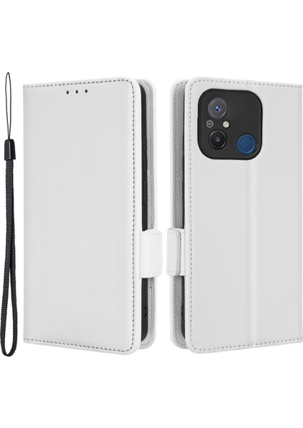 Xiaomi Redmi Için 12C 4G/11A 4g/poco C55 4g Cüzdan Telefon Stand Kapağı Litchi Doku Pu Deri Çift Manyetik Tüye Kılıf Beyaz (Yurt Dışından)