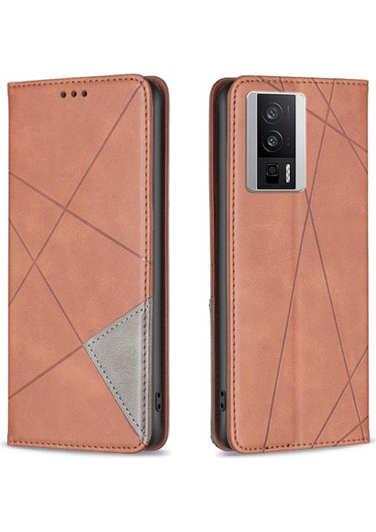 Xiaomi Poco F5 Pro 5g/redmi K60 Pro 5G/K60 5g Baskı Deseni Ekleme Tasarım Kapağı Kart Yuvaları Pu Deri+Tpu Cep Telefon Stand Kabuk-Kahverengi (Yurt Dışından)