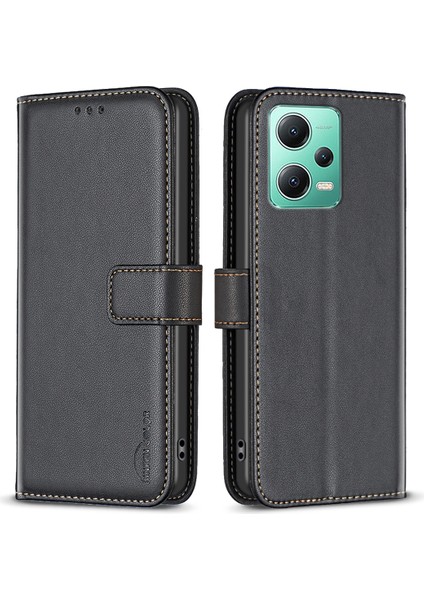 Xiaomi Redmi Için BF17 Not 12 5g (Çin)/(Hindistan)/(Global)/poco X5 5g Deri Kılıf Stand Cüzdan Telefon Kapak Black (Yurt Dışından)