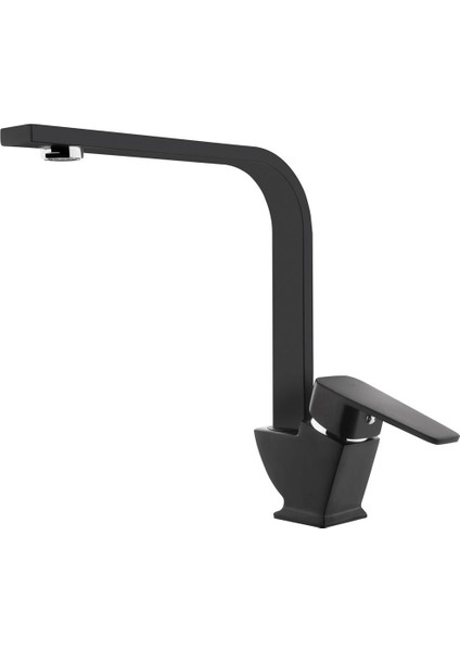 Tema Kare Slim Tek Gövde Kuğu Lavabo Bataryası Mat Siyah