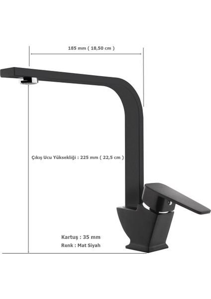 Tema Kare Slim Tek Gövde Kuğu Lavabo Bataryası Mat Siyah