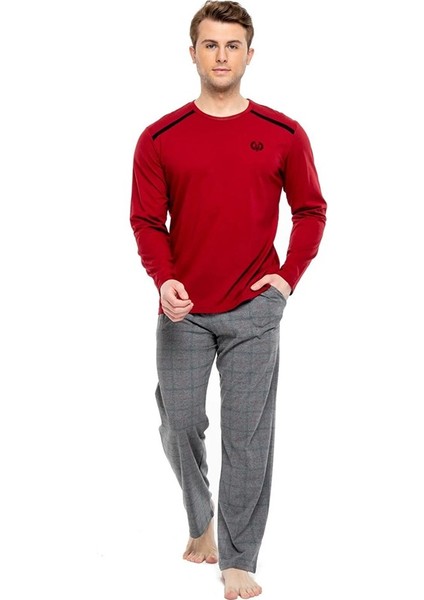 Pamuklu Sıfır Yaka Kareli Erkek Pijama Takım