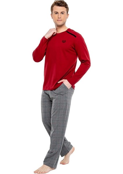 Pamuklu Sıfır Yaka Kareli Erkek Pijama Takım