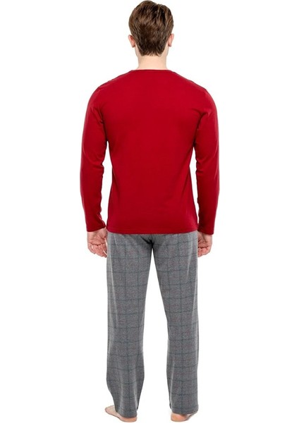 Pamuklu Sıfır Yaka Kareli Erkek Pijama Takım