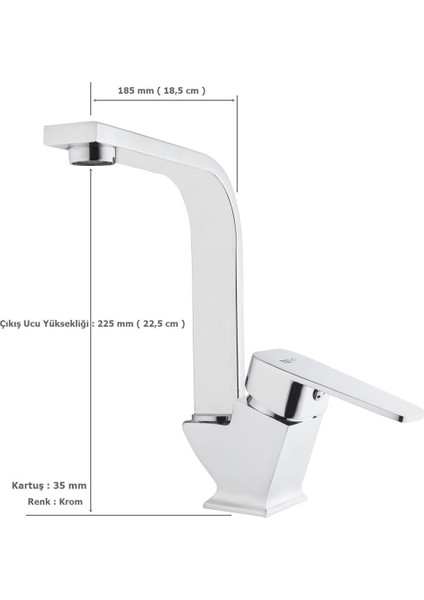 Tema Kare Slim Tek Gövde Kuğu Lavabo Bataryası Krom