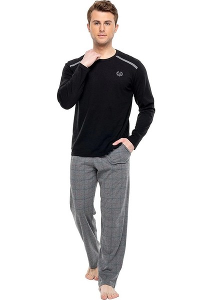Pamuklu Sıfır Yaka Kareli Erkek Pijama Takım