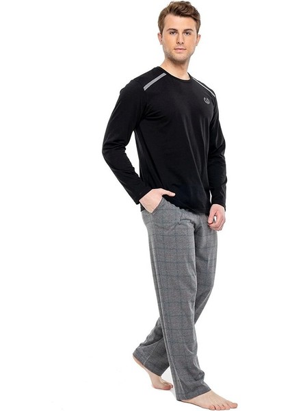 Pamuklu Sıfır Yaka Kareli Erkek Pijama Takım