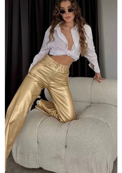 Gri Önden Dikişli Parlak Pantolon modelleri