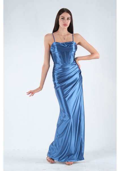 Indigo Sırtı Bağlamalı Yırtmaçlı Abiye 4522018.98