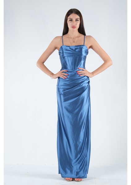 Indigo Sırtı Bağlamalı Yırtmaçlı Abiye 4522018.98 fiyatları