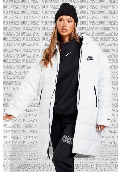 Therma Fit Repel Synthetic Fill Parka Kadın Uzun Midi Kapüşonlu Mont Beyaz modelleri