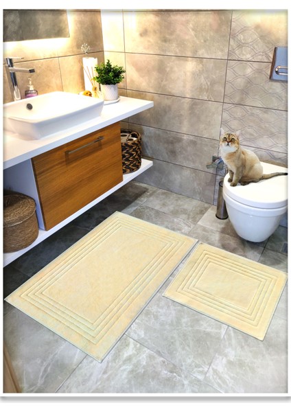 %100 Pamuk Dokuma Banyo Paspas Seti, Banyo Halısı Vera 60X100 - 60X50