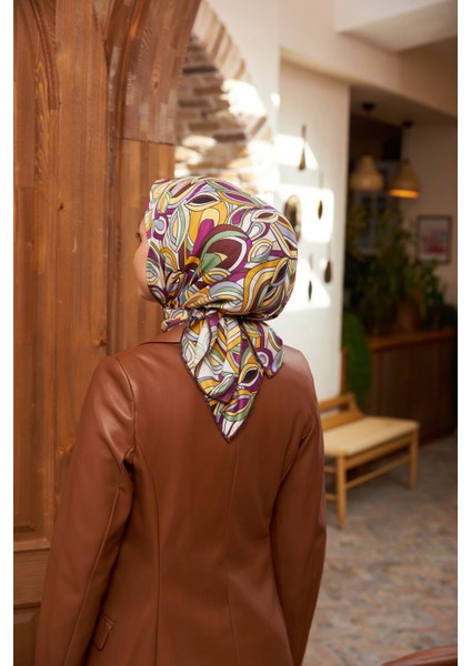 Geo Oval Soft Eşarp Mürdüm Sarı 1158-06 modelleri