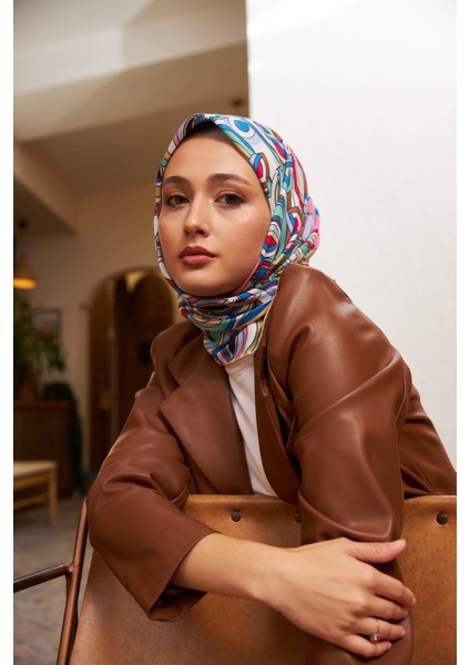 Geo Oval Soft Eşarp Mavi Kahve 1158-08