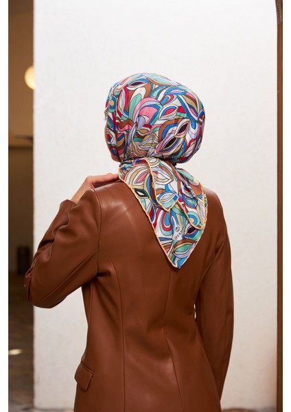 Geo Oval Soft Eşarp Mavi Kahve 1158-08 fırsatları