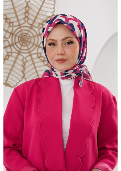 Relax Geometirk Venüs Soft Eşarp Mavi Koyu Pembe 1137-10