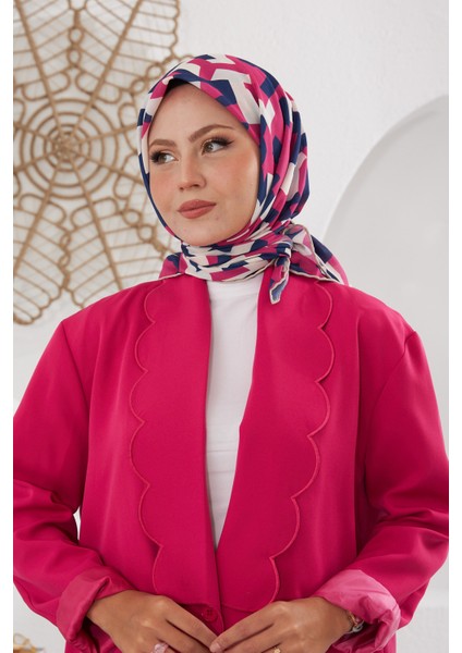 Relax Geometirk Venüs Soft Eşarp Mavi Koyu Pembe 1137-10