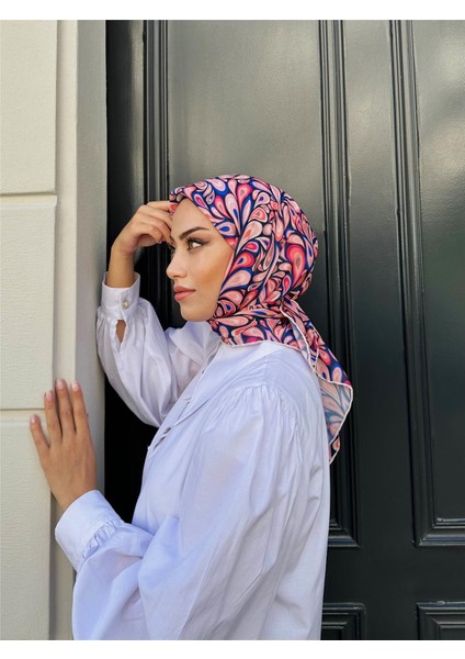 Relax Ebruli Soft Eşarp Pembe Lacivert 1147-04