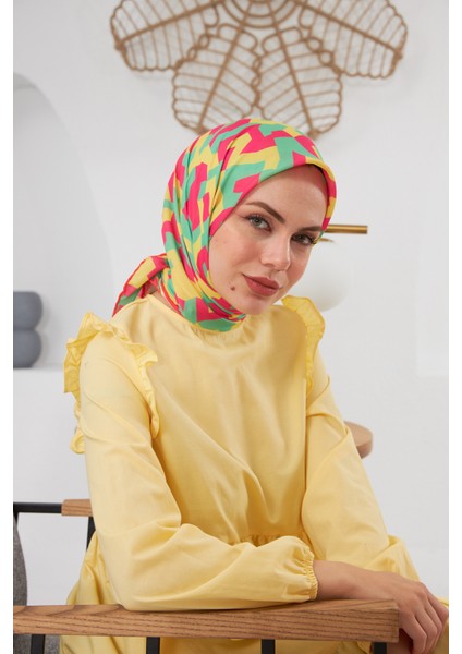 Relax Geometirk Venüs Soft Eşarp Pembe Yeşil 1137-01