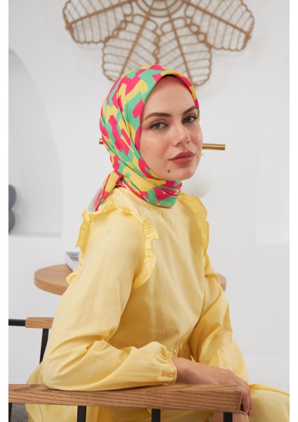 Relax Geometirk Venüs Soft Eşarp Pembe Yeşil 1137-01