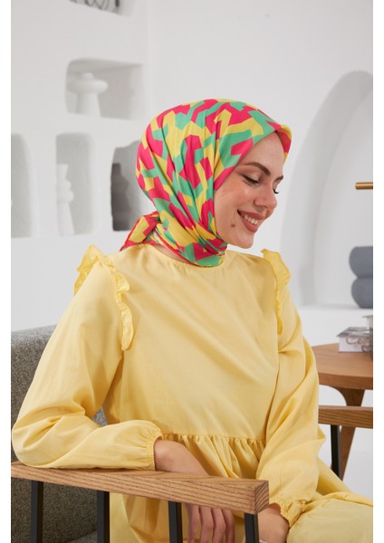 Relax Geometirk Venüs Soft Eşarp Pembe Yeşil 1137-01