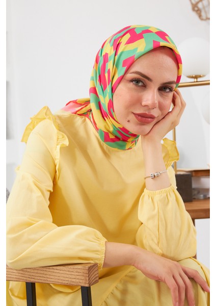 Relax Geometirk Venüs Soft Eşarp Pembe Yeşil 1137-01