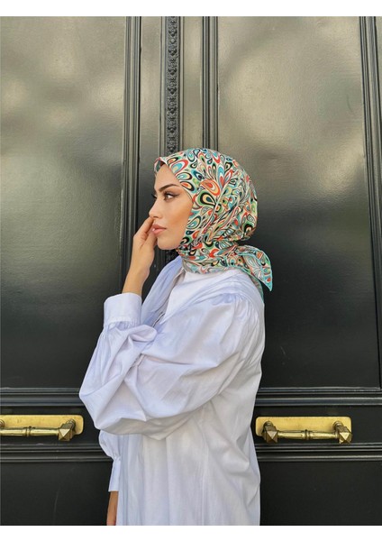 Relax Ebruli Soft Eşarp Yeşil Krem 1147-14