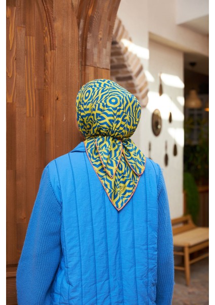 Geo Trefoil Soft Eşarp Hardal Mavi 1159-08