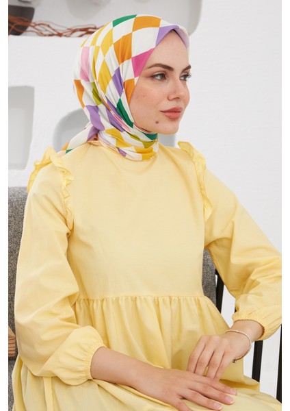 Relax Geometrik Ala Soft Eşarp Saman Sarısı 1139-05