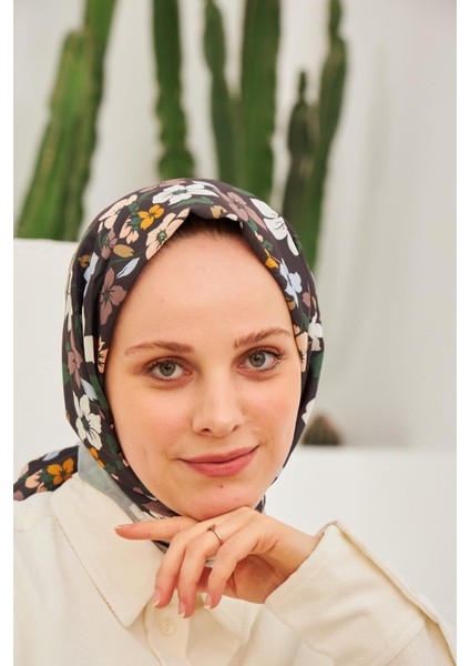 Amelia Desenli Pamuk Şal Siyah Kahve 3025-19