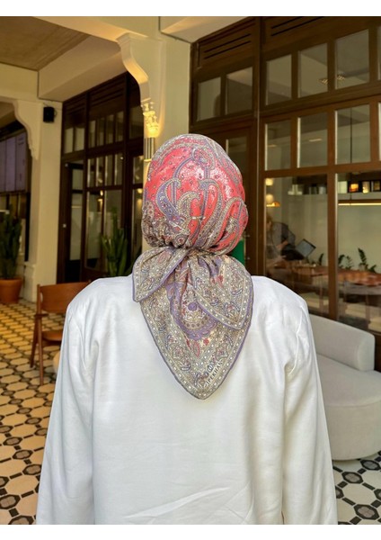 Ipekhan Etnik Serisi Kırmızı Mor Pamuk Eşarp 1116-15